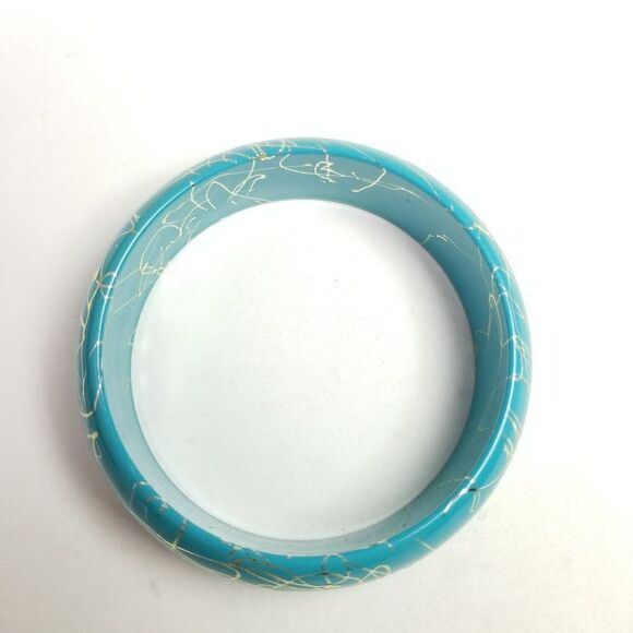Vintage Blue and Silver Tone Plastic Wild Bangle Bracelet, 80s Style, Estate - Picture 3 of 6